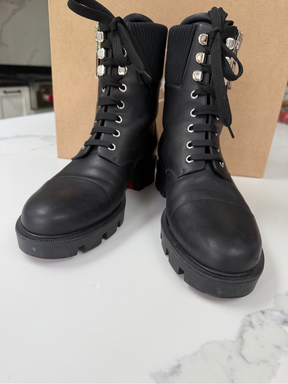 Christian Louboutin Black Lace-Up Combat Boots